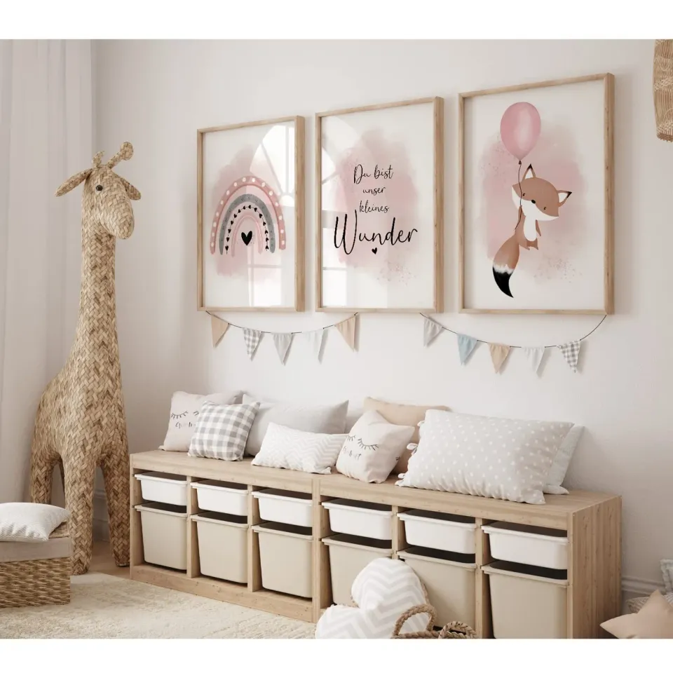MeinBaby123 Kinderzimmerposter Fuchs Rosa A2 3er-Set matt