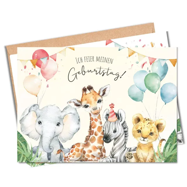MeinBaby123 Safari Tiere Einladungskarten Kindergeburtstag 10er