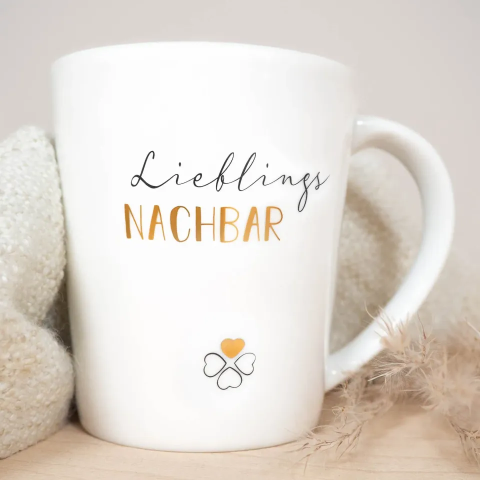 MINTKIND Lieblings Nachbar Becher Porzellan 250 ml mit Golddruck