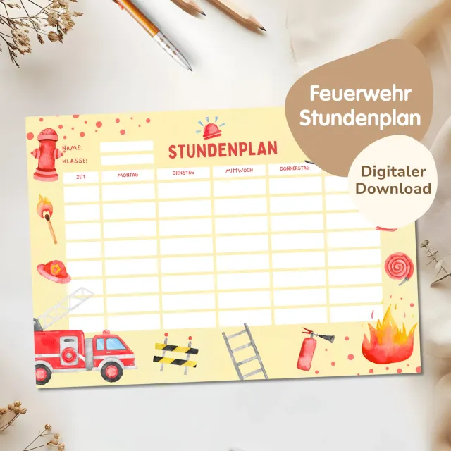 MeinBaby123 Feuerwehr2 Stundenplan zum Ausdrucken PDF