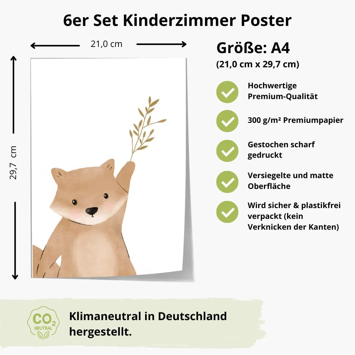 MeinBaby123 Faultier & Freunde Poster 6er Set A4 matt