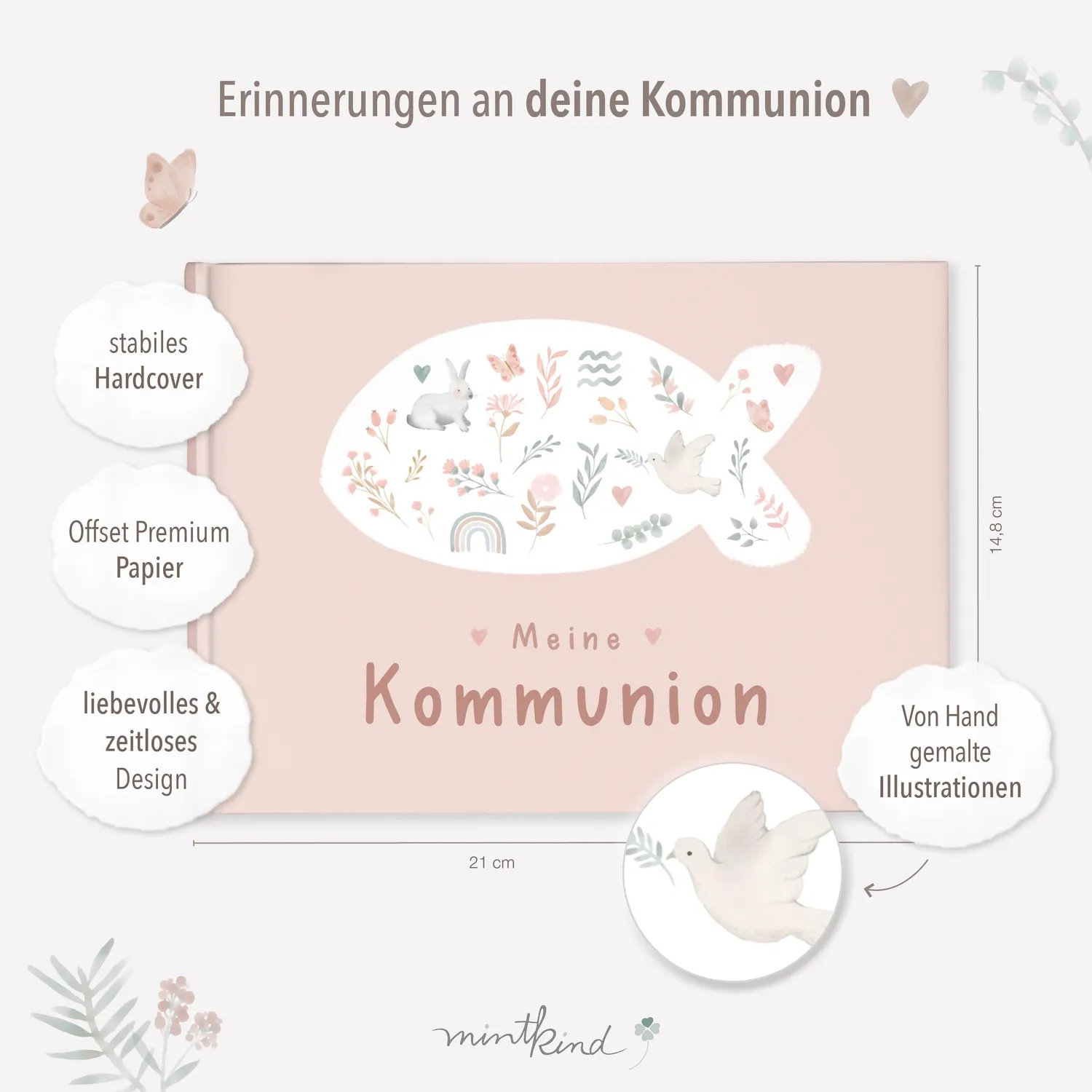 MINTKIND Meine Kommunion Erinnerungsbuch Fotos Wünsche