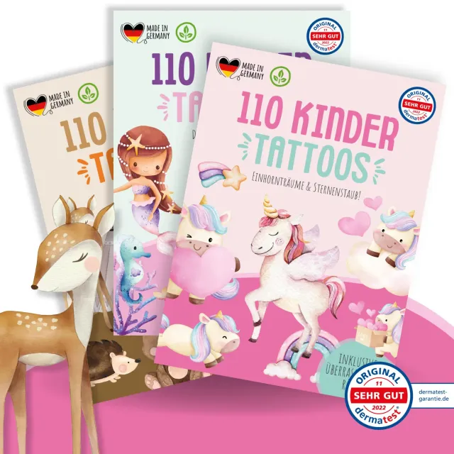 MeinBaby123 Kinder Tattoos 3er Set Einhorn Fee Meerjungfrau