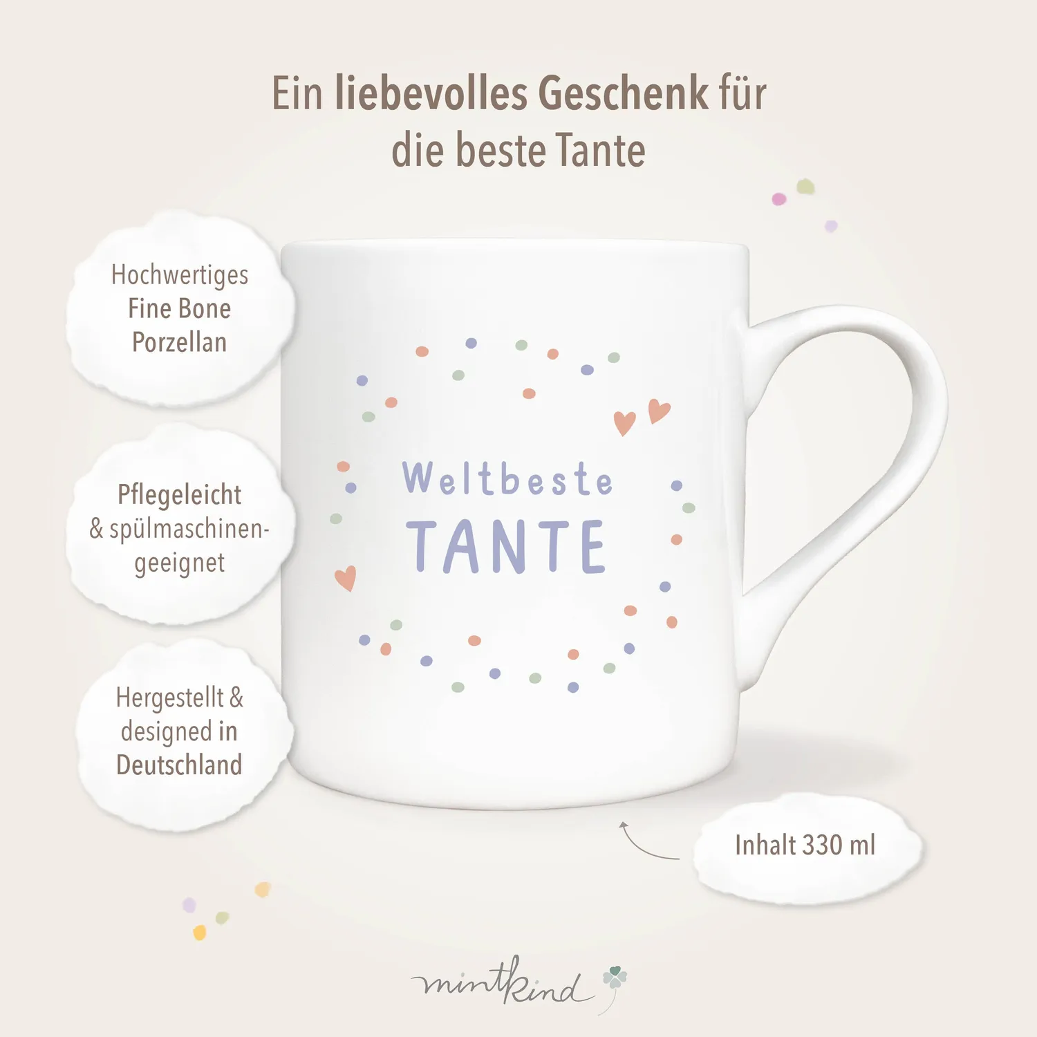 MINTKIND Tante Geschenk Set Buch Tasse Karte 3-teilig