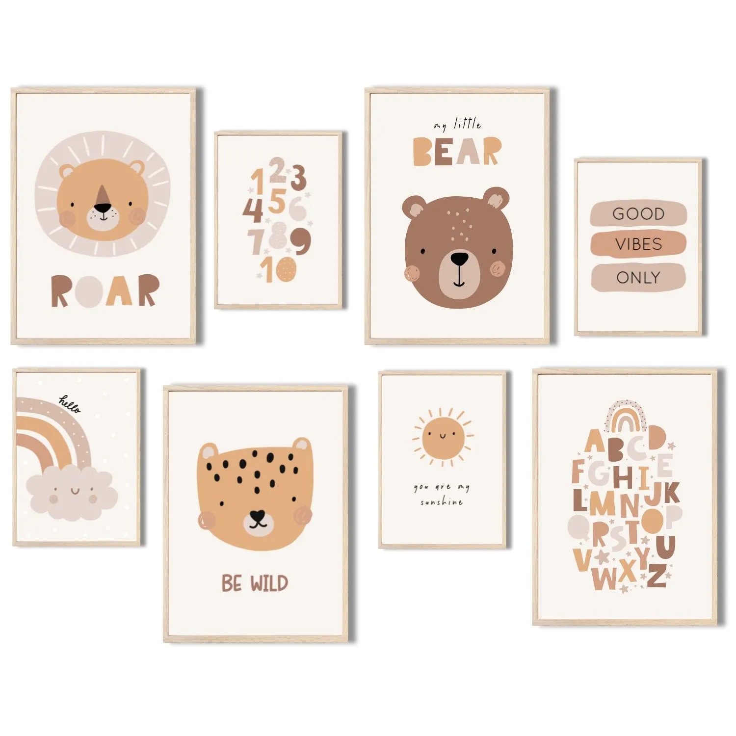 MeinBaby123 Kinderzimmerposter 8er Set A4 Süße Tiere