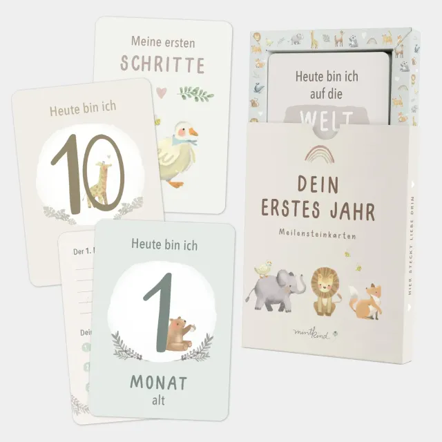 MINTKIND Meilensteinkarten Baby erstes Jahr 32 Karten
