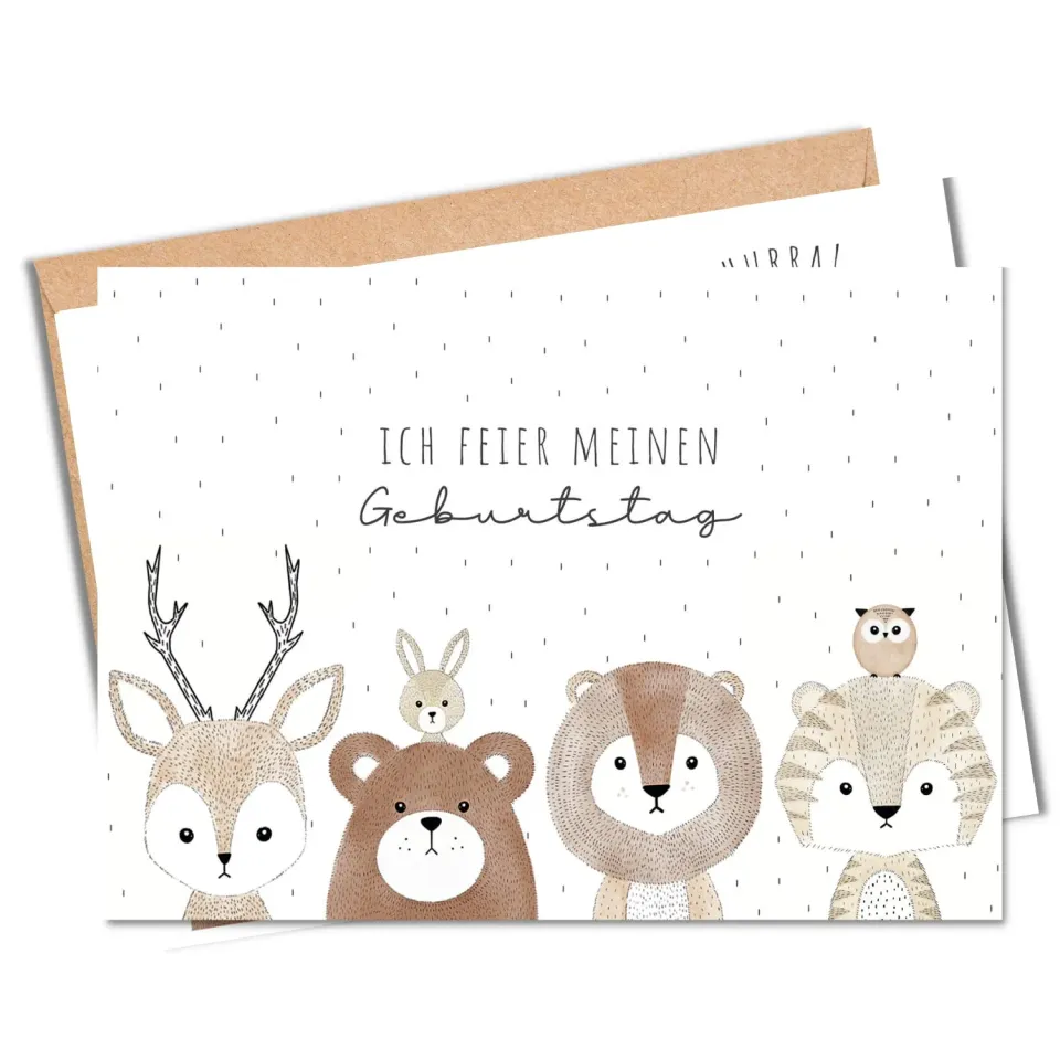 MeinBaby123 Süße Tiere Einladungskarten Kindergeburtstag 10er Set