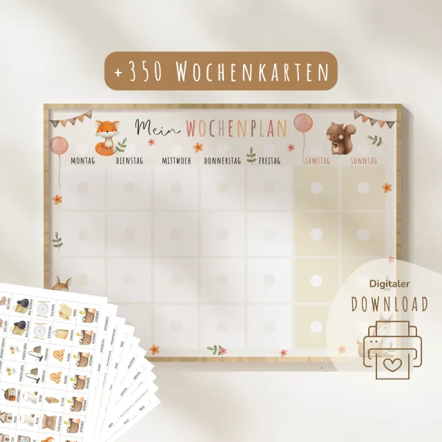 MeinBaby123 Montessori Wochenplan Stundenplan Süße Tiere PDF