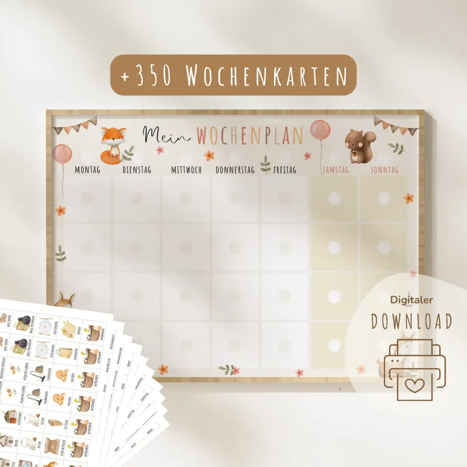 MeinBaby123 Montessori Wochenplan Stundenplan Süße Tiere PDF
