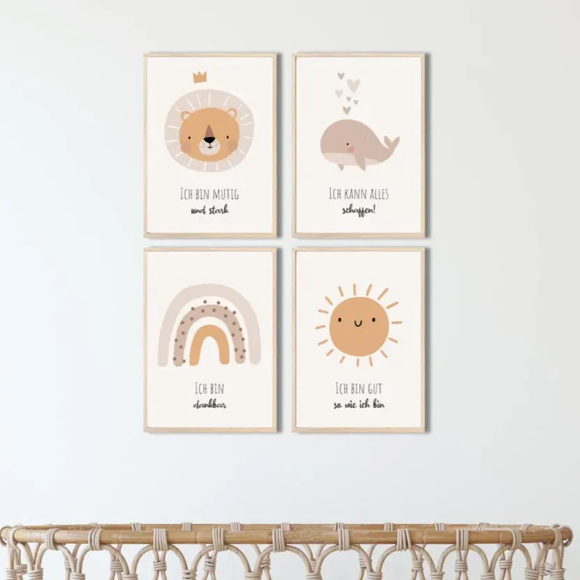 MeinBaby123 Kinderzimmerposter Affirmationen A4 4er Set