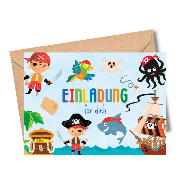 MeinBaby123 Piraten Einladungskarten Kindergeburtstag 10 Stück Umschläge