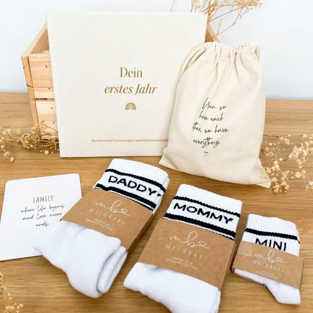 MeinBaby123 Dein 1. Jahr Babyalbum Geschenkset Leinen