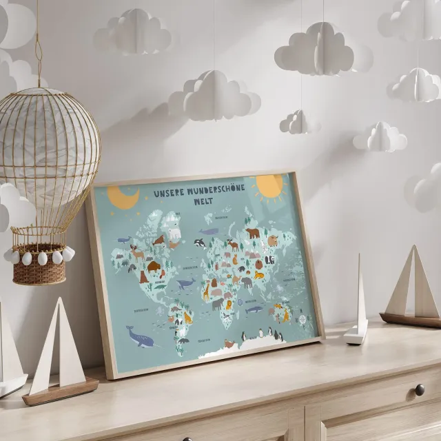 MeinBaby123 Weltkarte Lernposter blau A2 matt