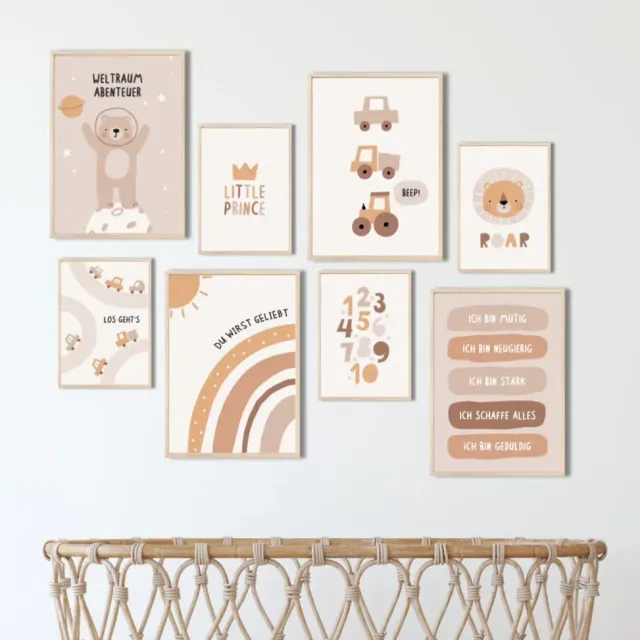 MeinBaby123 Kinderzimmerposter 8er Set A4 A5 Bär Traktor