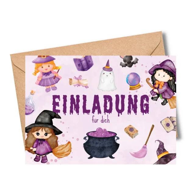 MeinBaby123 Einladungskarten Kindergeburtstag Hexe 10er Set