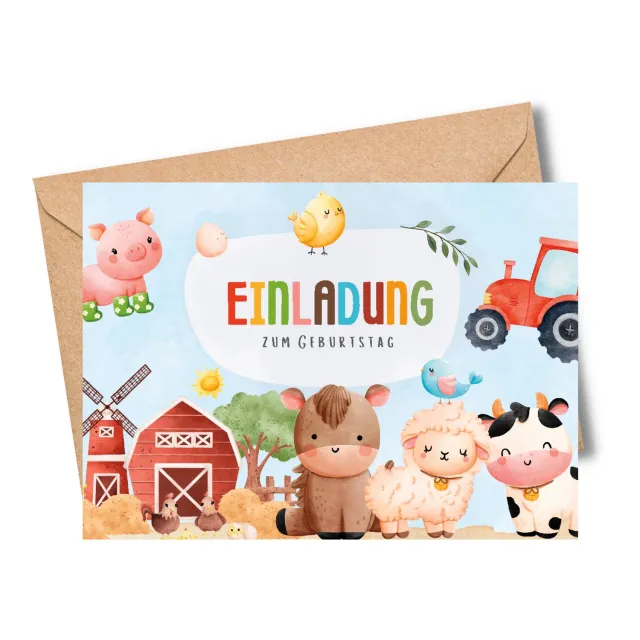 MeinBaby123 Einladungskarten Bauernhof 10er-Set A6 Umschlag