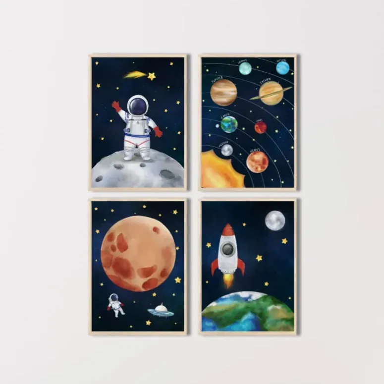 MeinBaby123 Astronaut V3 Poster 4er Set A4 Weltraum