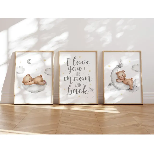 MeinBaby123 Bär & Mond Poster 3er Set A4 Boho