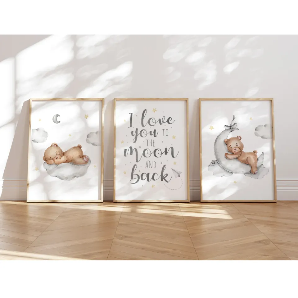 MeinBaby123 Bär & Mond Poster 3er Set A4 Boho