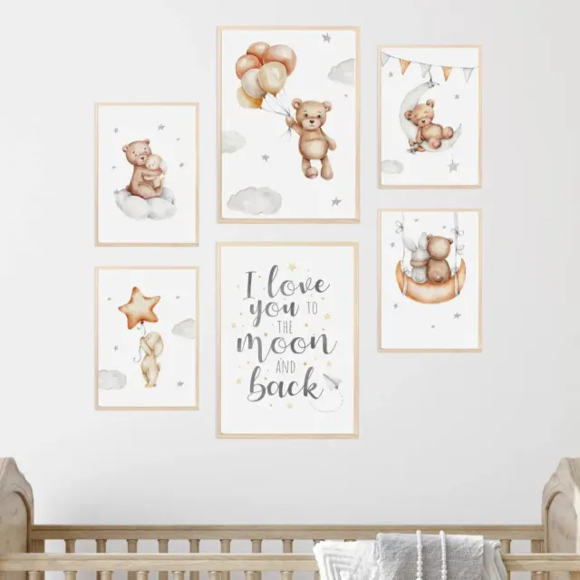 MeinBaby123 Bär Sterne Kinderzimmer Poster 6er Set A4 A5 Boho