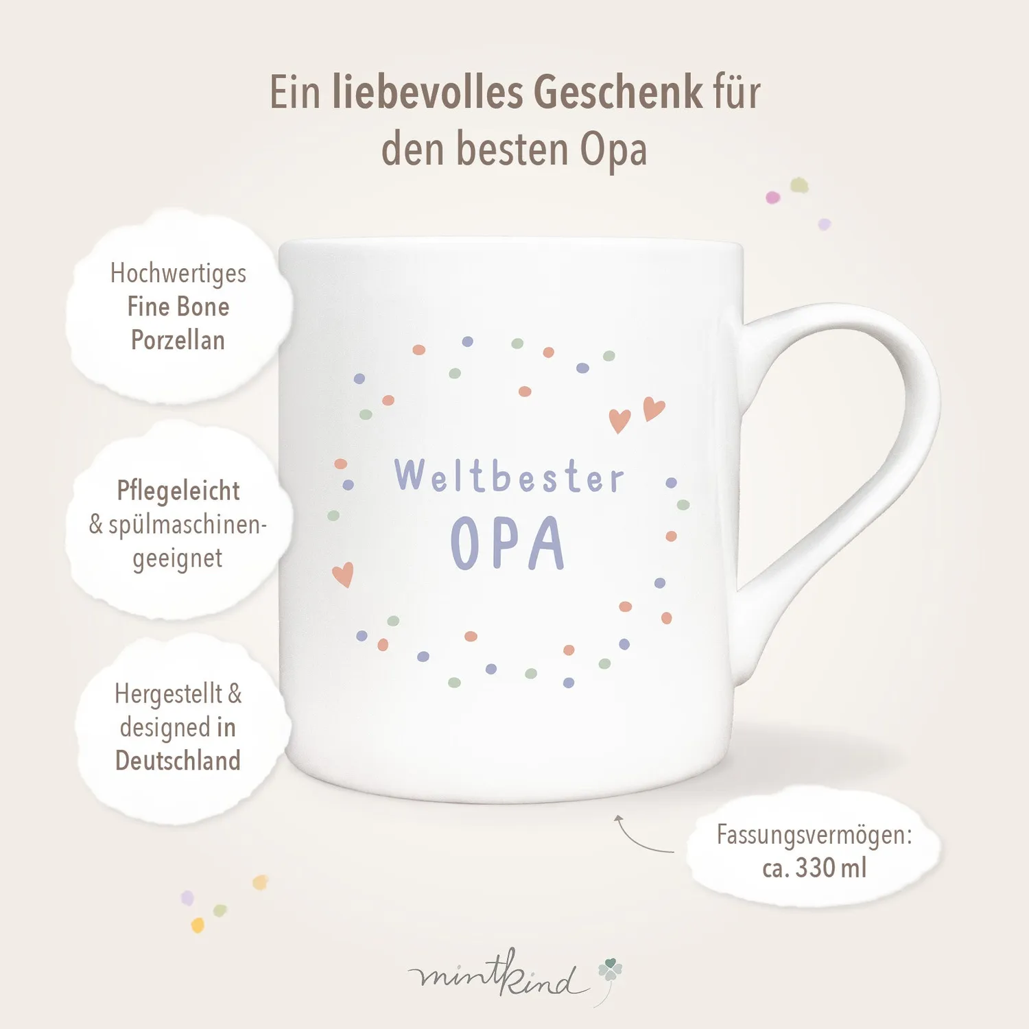 MINTKIND Konfetti Weltbester Opa Tasse 330 ml Porzellan