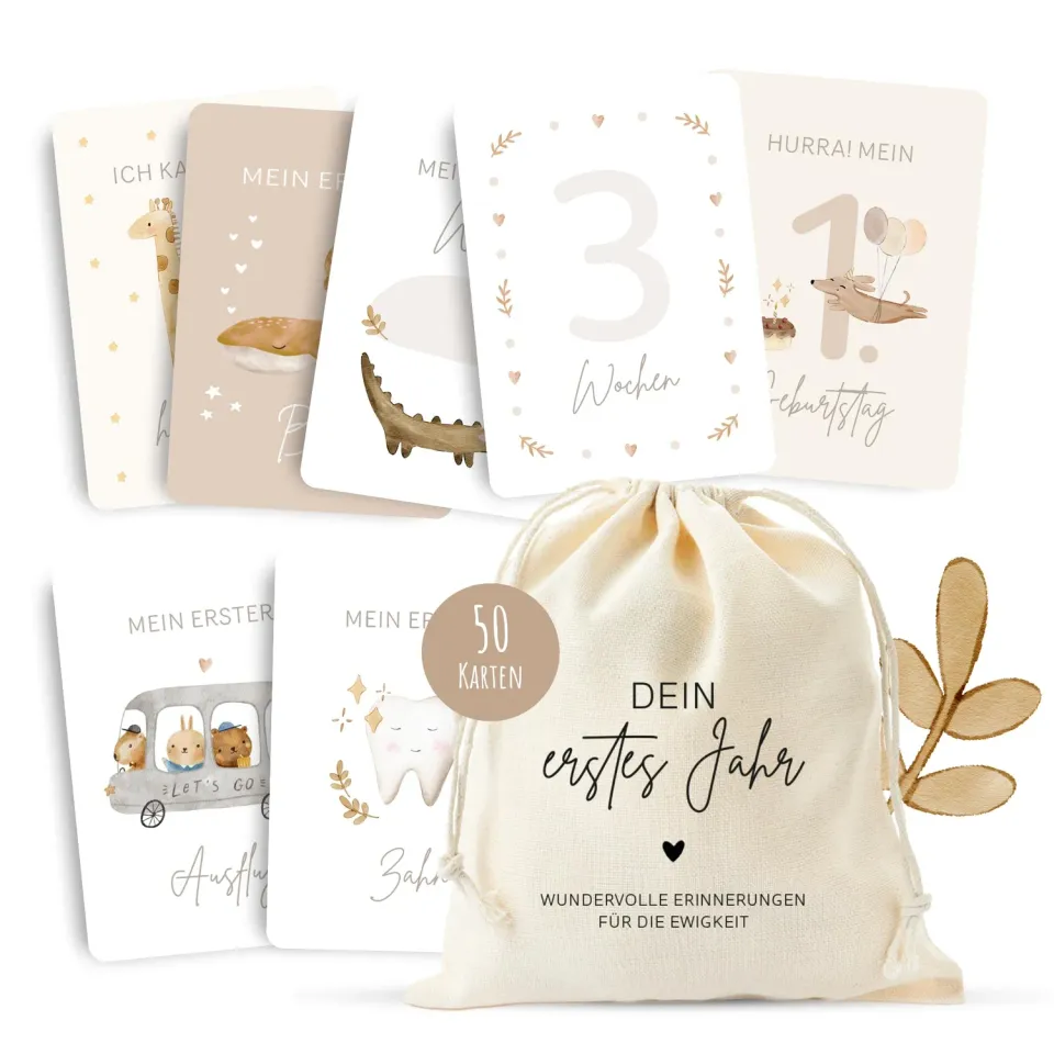 MeinBaby123 Dein erstes Jahr Meilensteinkarten 50er beige Boho