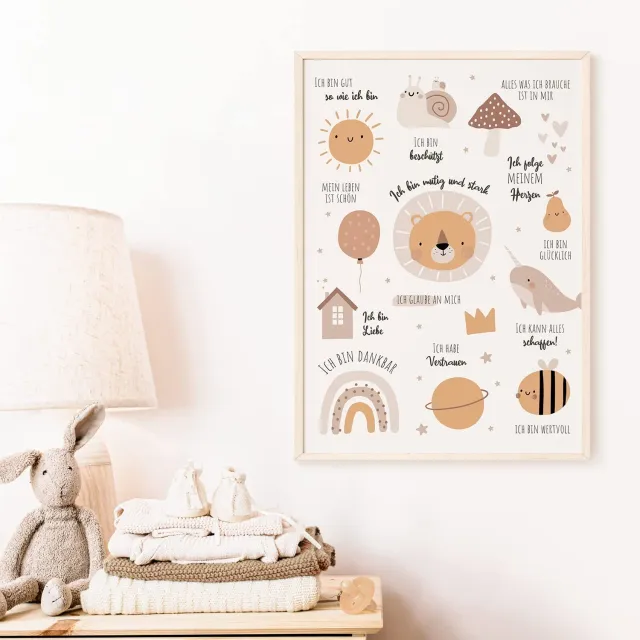 MeinBaby123 Affirmationen Kinderzimmerposter A2 Tiermotive