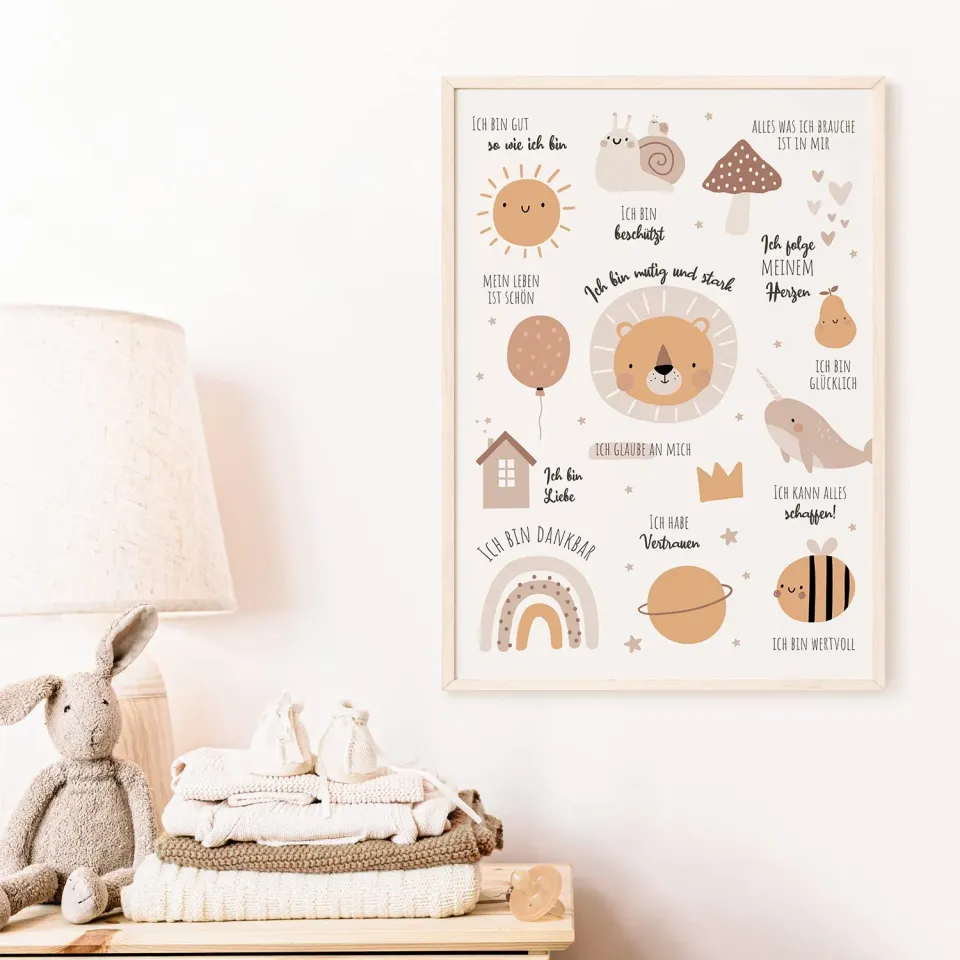 MeinBaby123 Affirmationen Kinderzimmerposter A2 Tiermotive