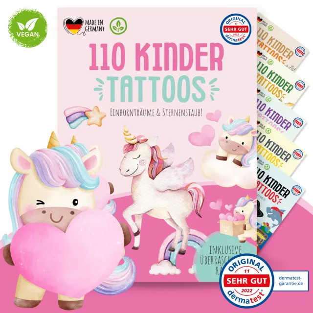 MeinBaby123 Kinder Tattoos Einhörner 110 Stück hautfreundlich