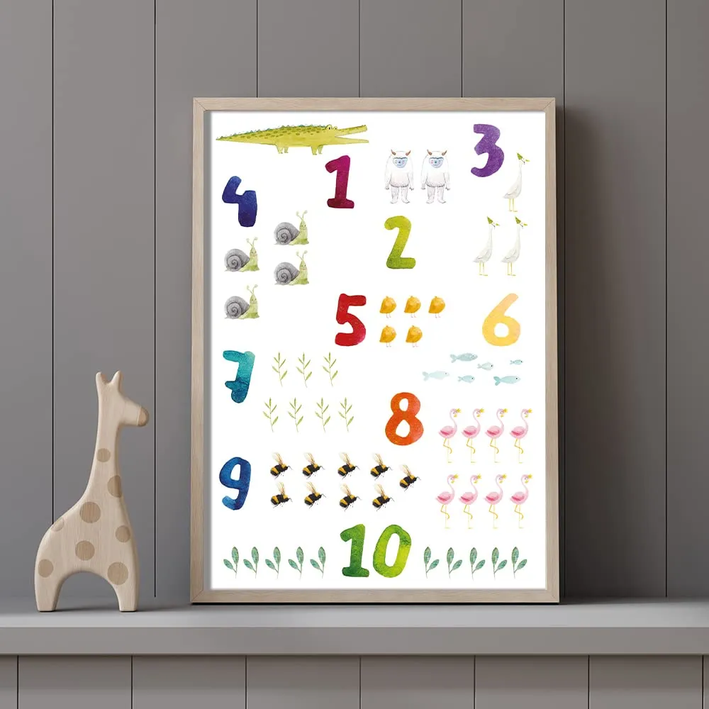 MeinBaby123 Lernposter 2er Set A4 ABC Zahlen Tiere