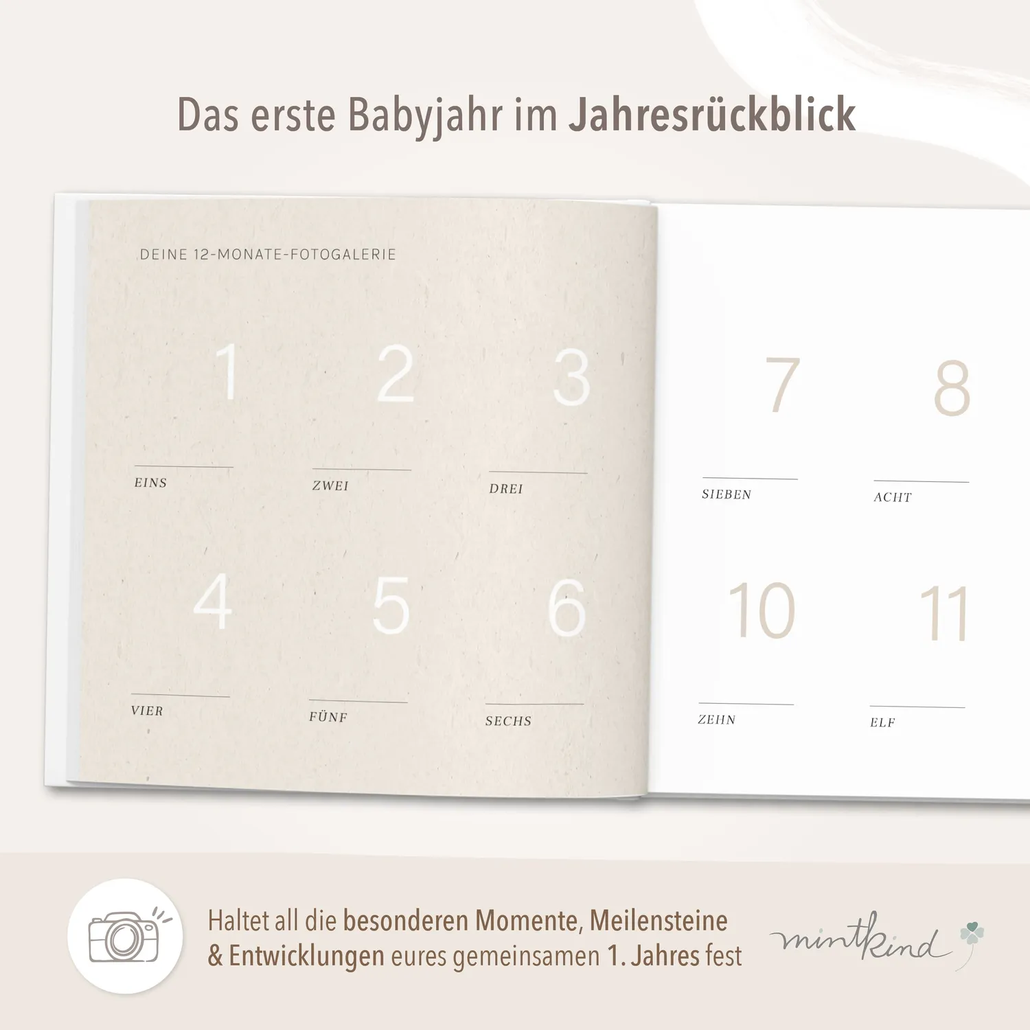 MINTKIND Baby-Tagebuch Leineneinband Beige gebunden 132 Seiten
