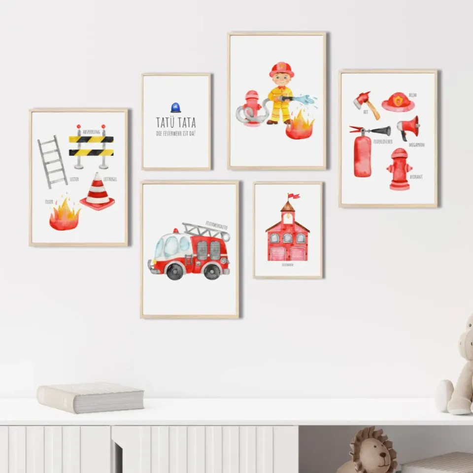 MeinBaby123 Feuerwehr Poster 6er Set A4 und A5