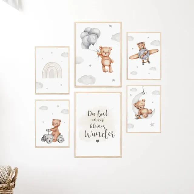 MeinBaby123 Kinderzimmer Poster Bär & Flugzeuge 6er Set matt