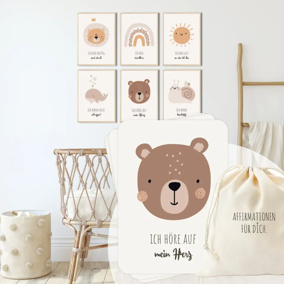 MeinBaby123 Affirmationsposter A4 6er Set mit Karten