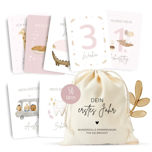 MeinBaby123 Dein erstes Jahr Meilensteinkarten 50er rosa