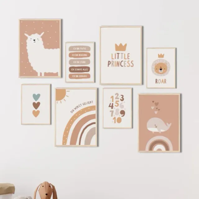 MeinBaby123 Alpaka & Freunde Poster 8er Set A4/A5 Boho