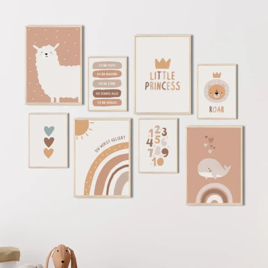 MeinBaby123 Alpaka & Freunde Poster 8er Set A4/A5 Boho