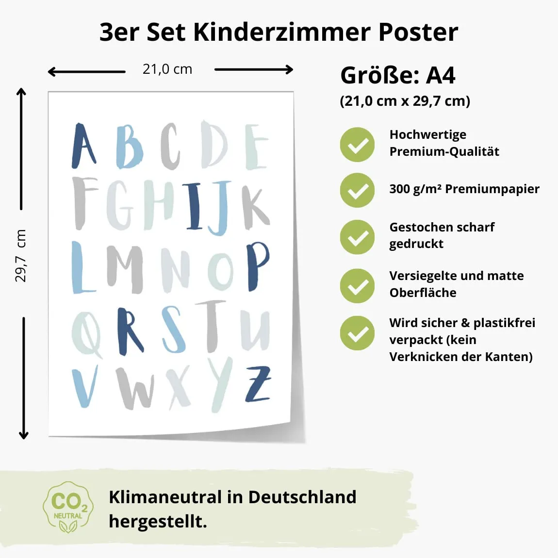 MeinBaby123 Lernposter ABC Zahlen 3er Set blau A4