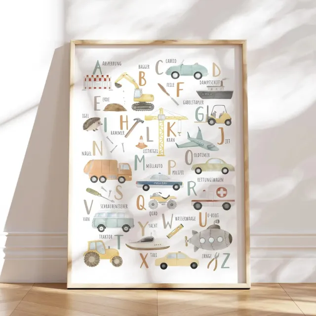 MeinBaby123 Fahrzeuge ABC Kinderzimmerposter A2