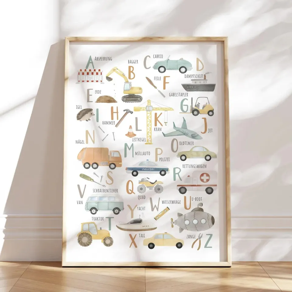 MeinBaby123 Fahrzeuge ABC Kinderzimmerposter A2