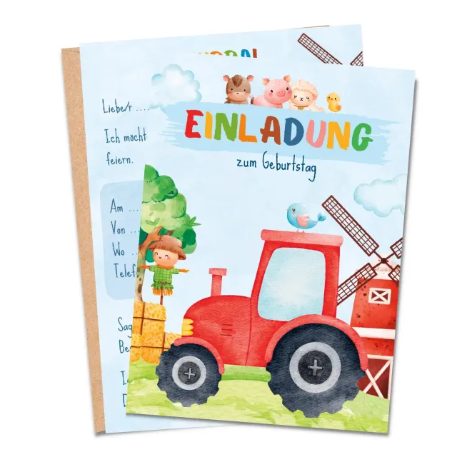 MeinBaby123 Kindergeburtstag Einladungskarten Bauernhof 10er mit Umschlägen