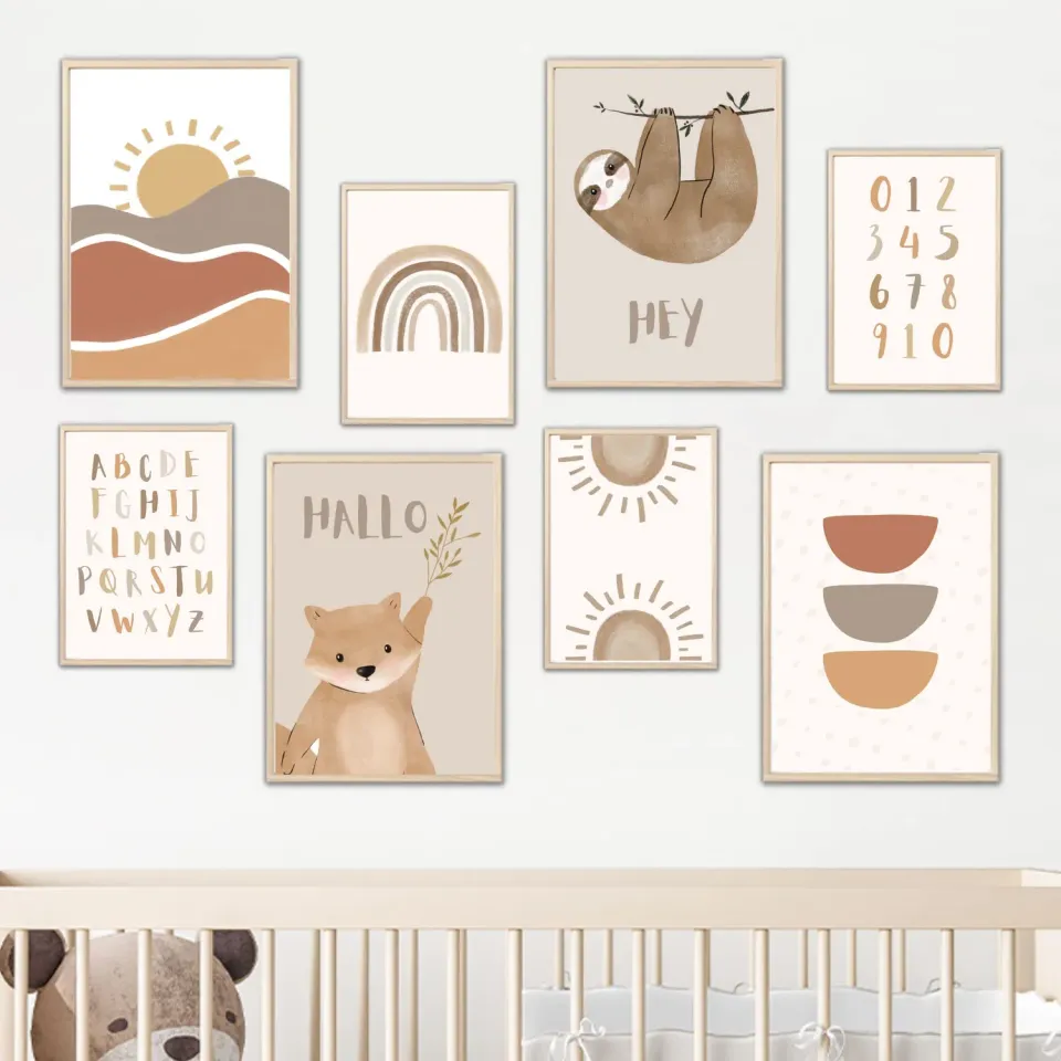 MeinBaby123 Kinderzimmerposter 8er Set A4 Faultier Bär