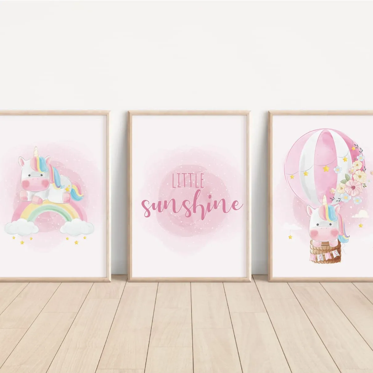MeinBaby123 Kinderzimmerposter 3er Set A4 Poster Einhorn matt