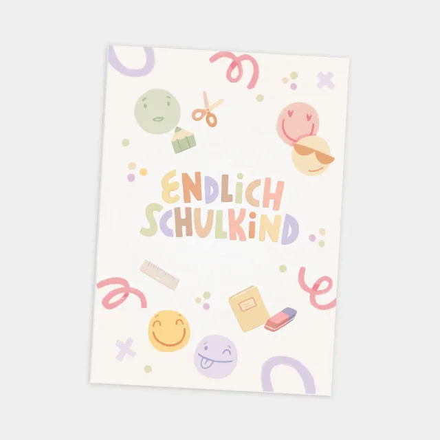 MINTKIND Endlich Schulkind Postkarte Smileys DIN A6