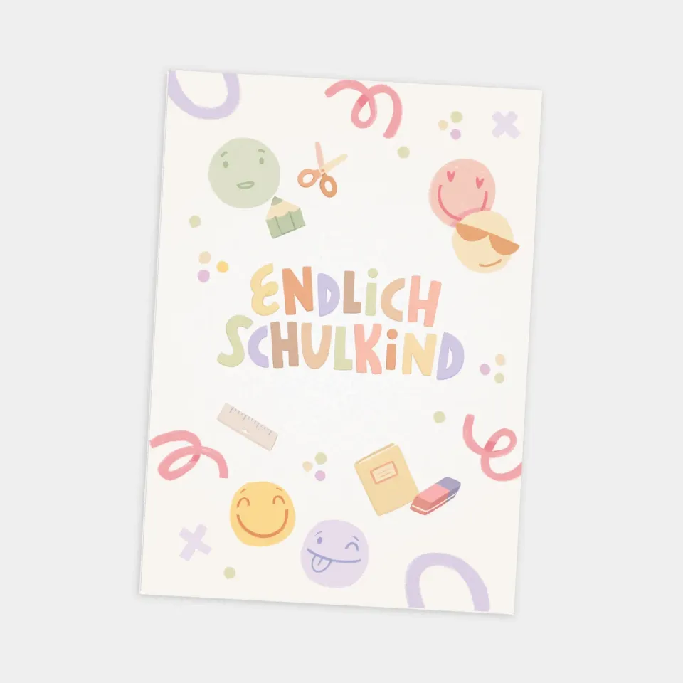 MINTKIND Endlich Schulkind Postkarte Smileys DIN A6