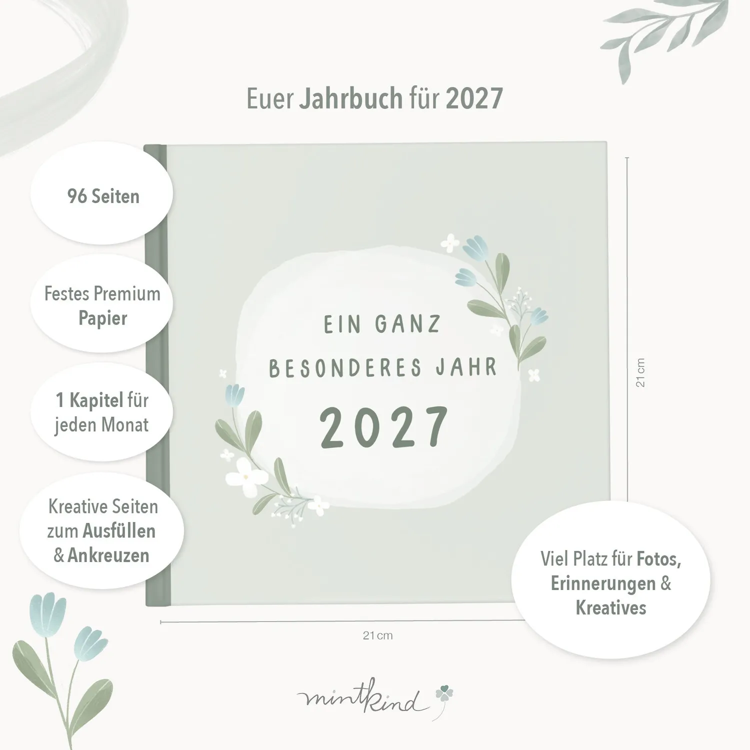 MINTKIND Jahrbuch 2027 Erinnerungsbuch Familienbuch gebunden
