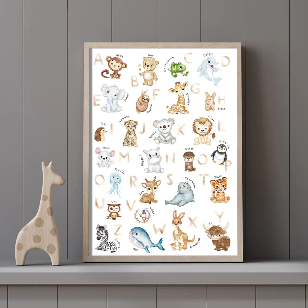 MeinBaby123 Lernposter ABC Zahlen Poster 2er Set A4 Tiere