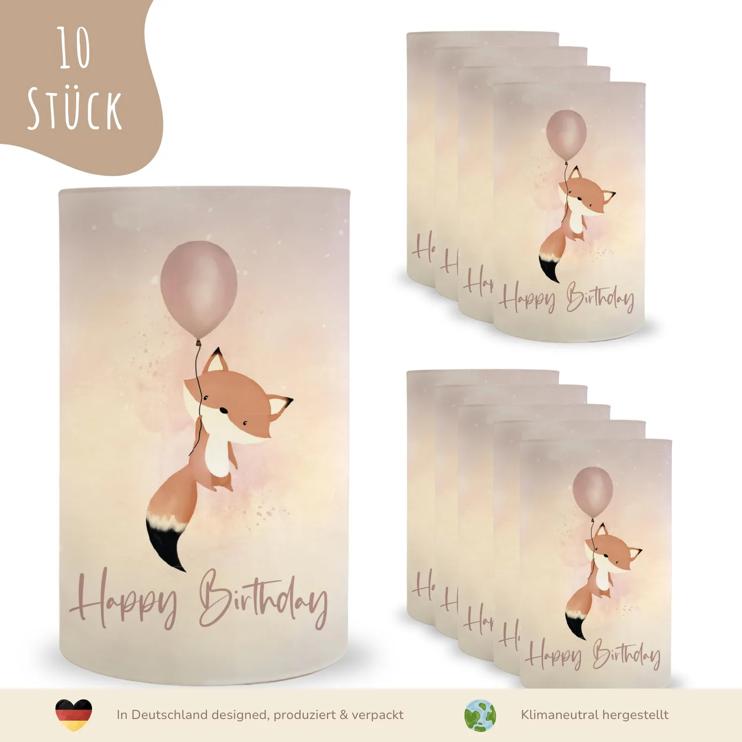 MeinBaby123 Tischdeko Kindergeburtstag Windlicht Fuchs rosa 10 Stück