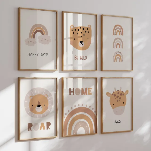 MeinBaby123 Süße Tiere Poster 6er Set A4 Boho
