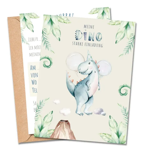 MeinBaby123 Dino Einladungskarten Kindergeburtstag 10er Umschlag